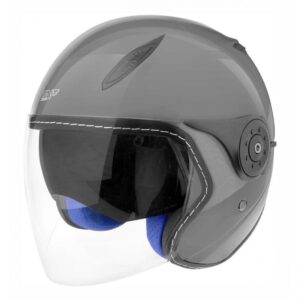Casque jet TNT AERO gris brillant avec intérieur bleu et double écran