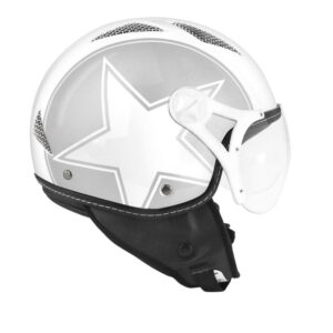 Casque jet TNT Helios Star argent et blanc brillant, taille XS