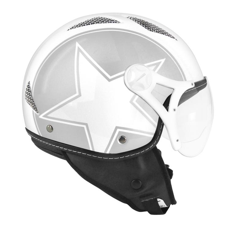 Casque jet TNT Helios Star argent et blanc brillant, taille XS