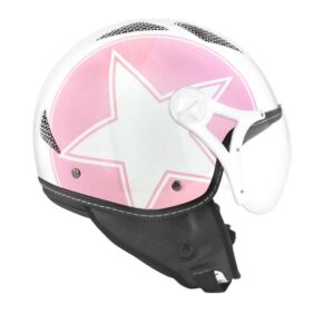 Casque jet TNT Helios Star rose et blanc brillant avec coque polycarbonate