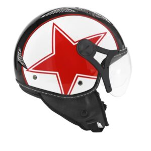 Casque jet TNT Helios rouge et noir brillant, vue du modèle SB13B