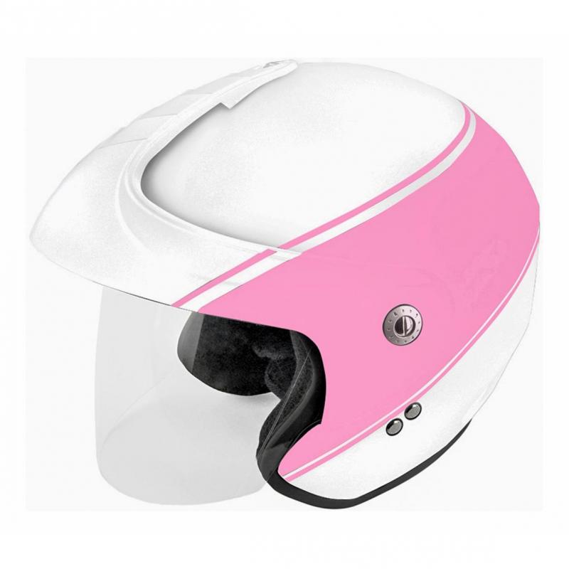Casque jet TNT Xeri blanc et rose avec visière, format XL