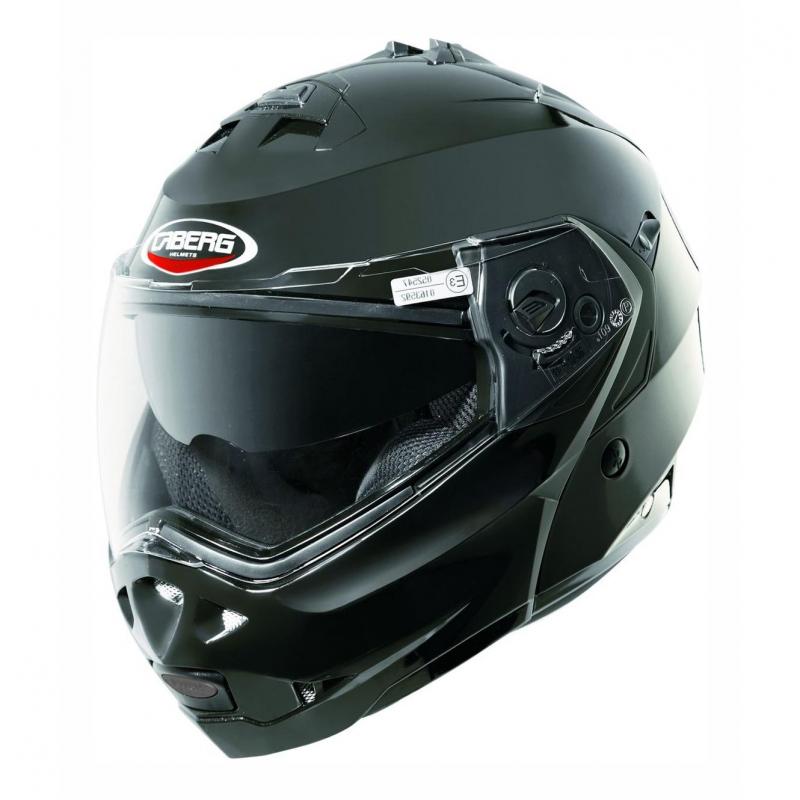 Casque modulable Caberg Duke noir métal présenté avec sa visière solaire