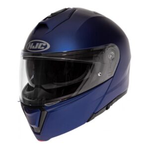 Casque modulable HJC i90 bleu métal semi-mat, décliné en taille XS.