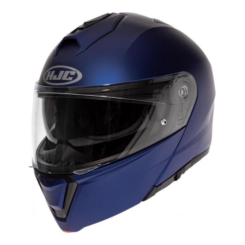 Casque modulable HJC i90 bleu métal semi-mat, décliné en taille XS.