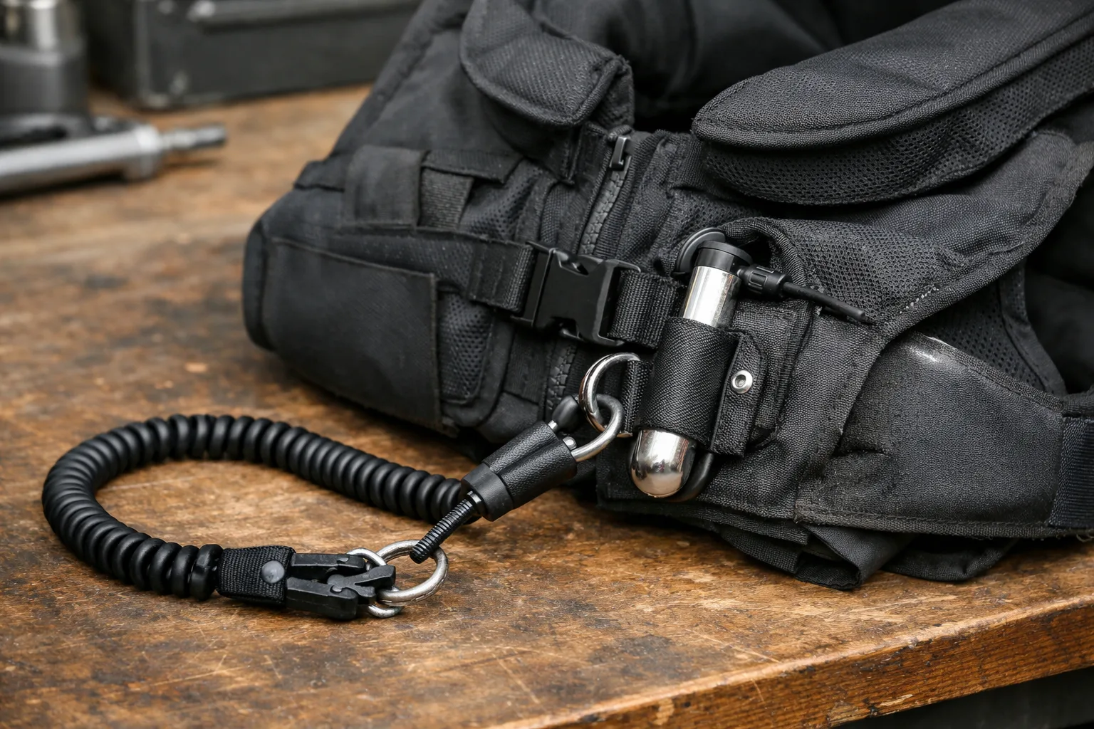Câble de liaison et point d’attache d’un gilet airbag moto mécanique.