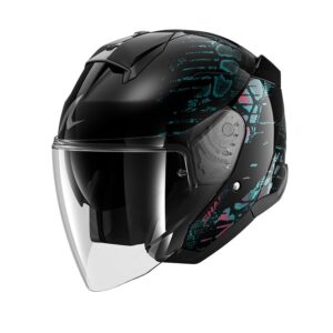 Casque Shark SKWAL JET REPTAIA avec écran incolore et visière solaire interne