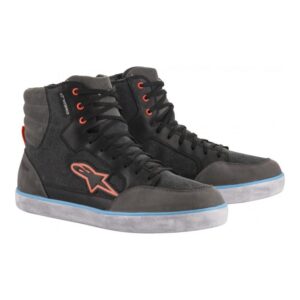 Baskets moto Alpinestars J-6 noir anthracite et bleu en cuir pleine fleur