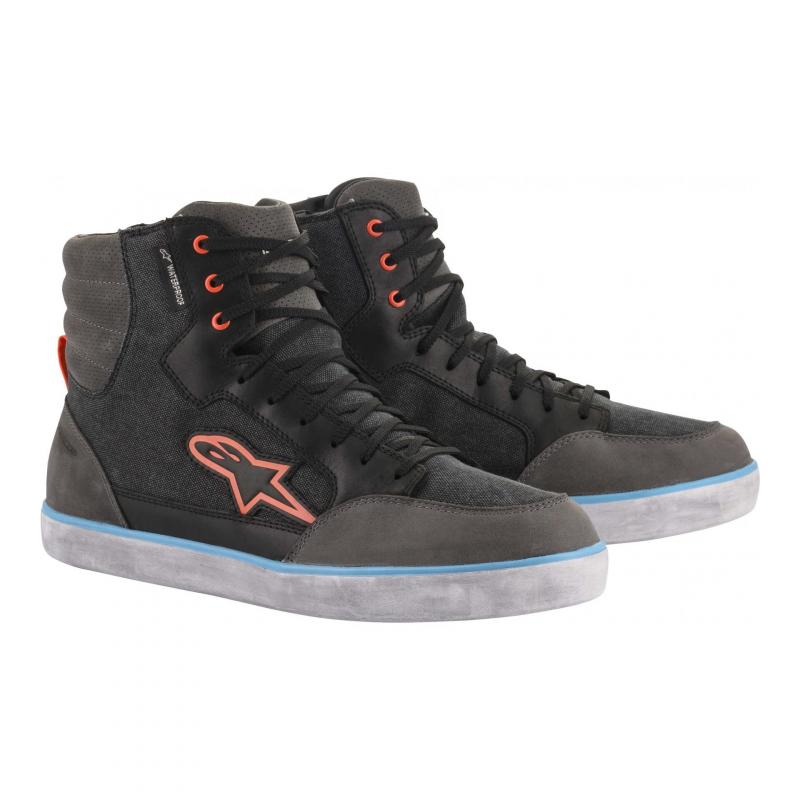 Baskets moto Alpinestars J-6 noir anthracite et bleu en cuir pleine fleur