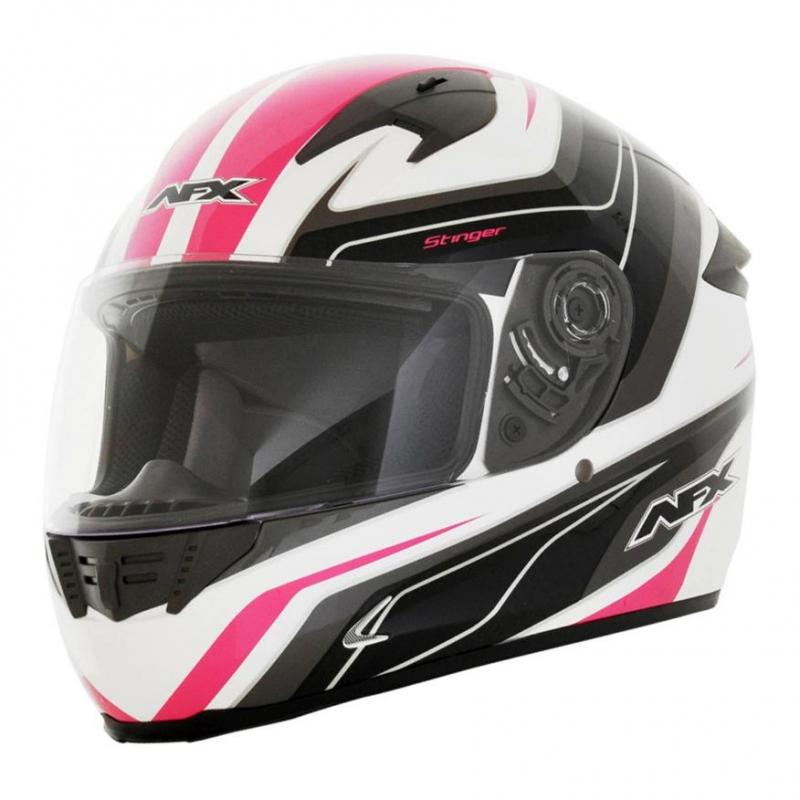 Casque intégral AFX FX-24 STINGER noir et rose, présenté en taille M
