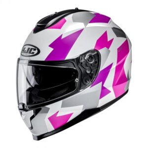 Casque HJC C70 Valon blanc et rose en taille XS avec écran solaire intégré