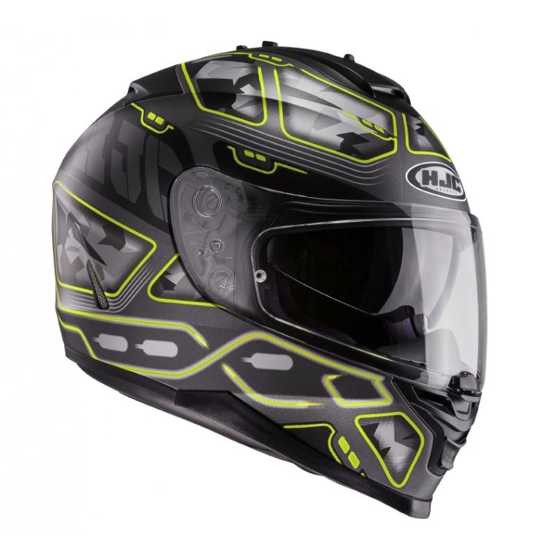 Casque intégral HJC IS-17 jaune et noir avec écran solaire et boucle micrométrique