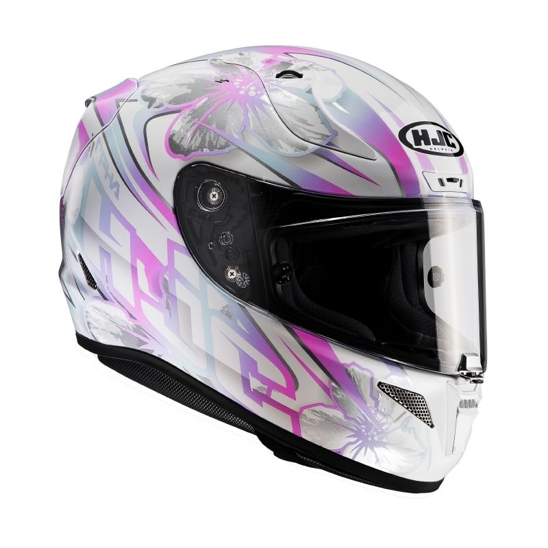 Profil du casque intégral HJC RPHA 11 CANDRA, blanc et rose en 2XS