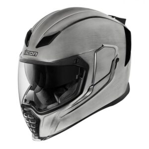 Casque intégral Icon Airflite Quicksilver argenté avec écran couvrant la mentonnière