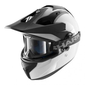 Casque Shark EXPLORE-R blanc avec écran panoramique et lunettes off-road