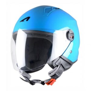 Casque jet Astone Minijet bleu Curaçao avec visière incolore anti-rayure