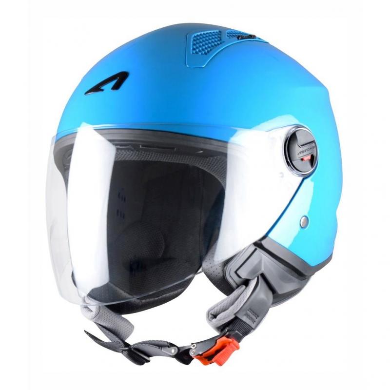 Casque jet Astone Minijet bleu Curaçao avec visière incolore anti-rayure