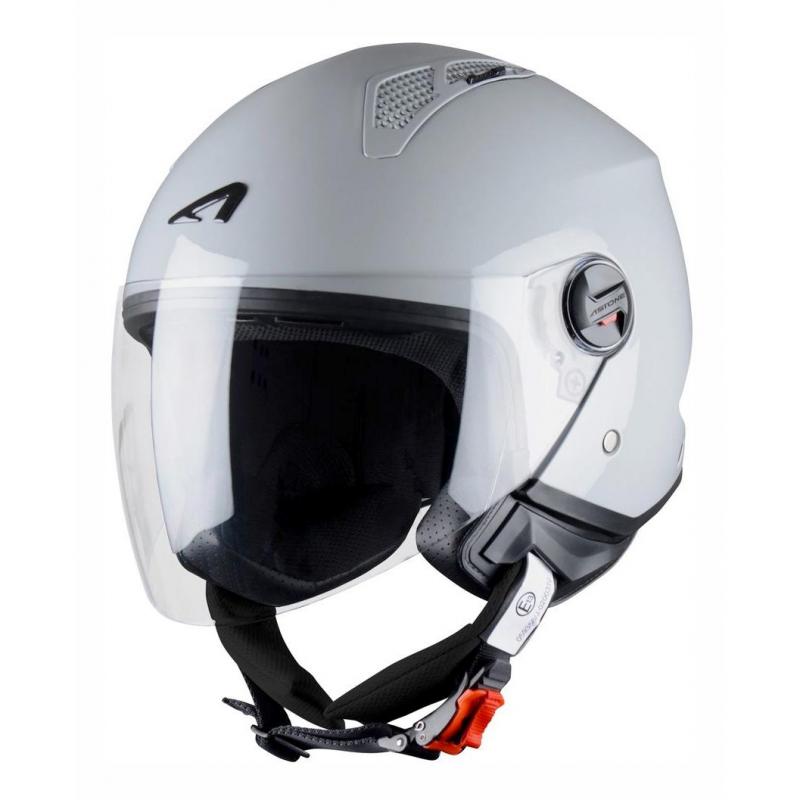 Casque jet Astone Minijet gris clair brillant avec visière incolore