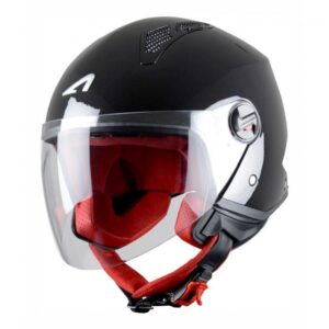 Casque jet Astone Minijet noir gloss avec visière incolore et coque ABS