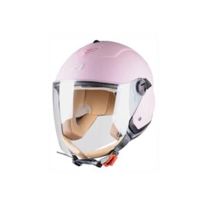 Casque jet Astone Minijet S rose présenté en taille XS avec écran solaire rétractable