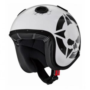 Casque jet Caberg Doom Darkside blanc et noir avec longue visière