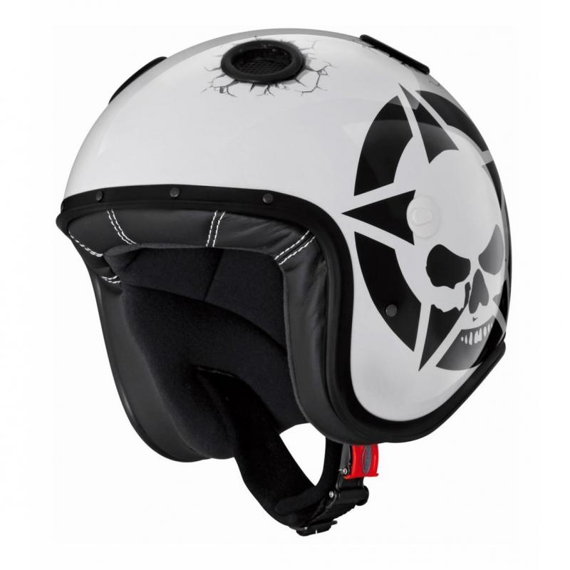 Casque jet Caberg Doom Darkside blanc et noir avec longue visière