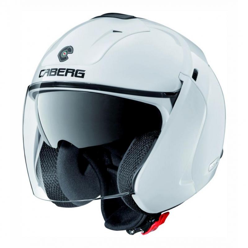 Casque jet Caberg Downtown blanc avec visière anti-rayures et visière solaire