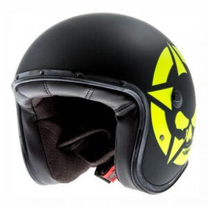 Casque jet Caberg Freeride Skullvizion jaune et noir avec longue visière