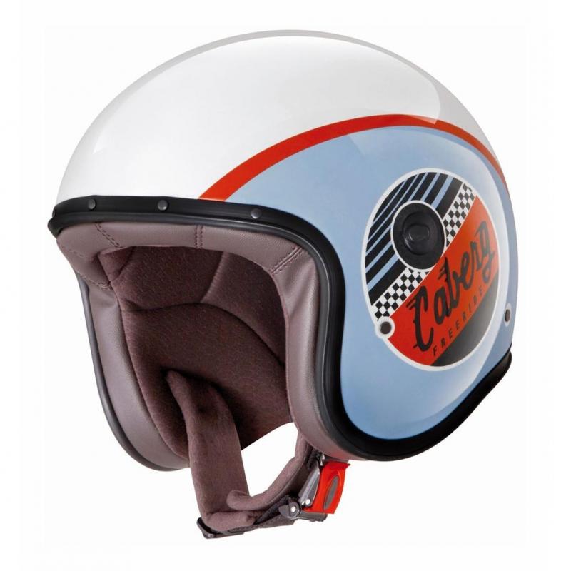 Casque jet Caberg Freeride Wiz blanc et bleu avec longue visière incluse
