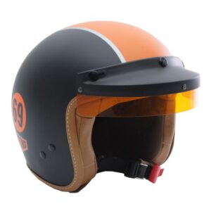 Casque jet Gulf noir mat avec bande orange et numéro 69