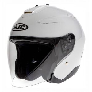 Casque jet HJC IS-33 II blanc, présenté en taille XS avec écran solaire.