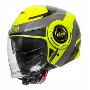 Casque jet Premier Cool OPT gris et jaune fluo avec écran long transparent
