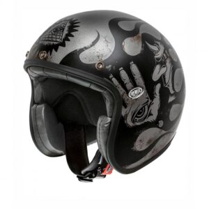 Casque jet Premier Le Petit Classic noir et métal, coque tri-composite
