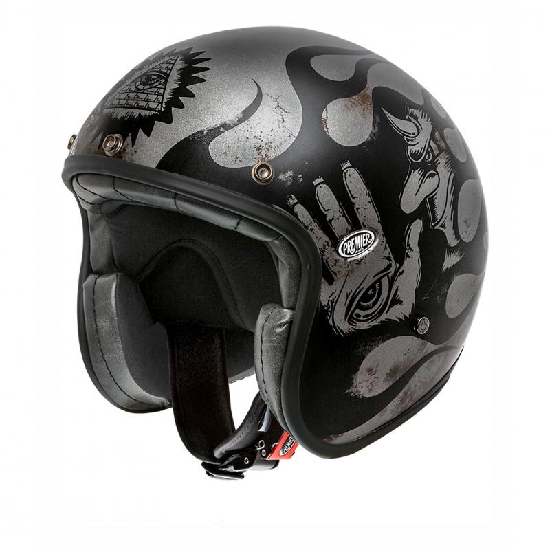 Casque jet Premier Le Petit Classic noir et métal, coque tri-composite