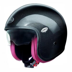 Casque jet Premier Vintage Carbon noir et rouge, déclinaison indiquée en XS