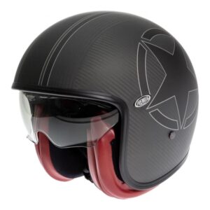 Casque jet Premier Vintage Carbon noir mat et rouge, référence en XS