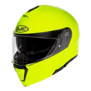 Casque modulable HJC i90 vert fluo, mentonnière relevable, taille XS