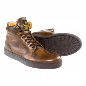 Chaussures moto Helstons Glenn marron en cuir de vachette perforé