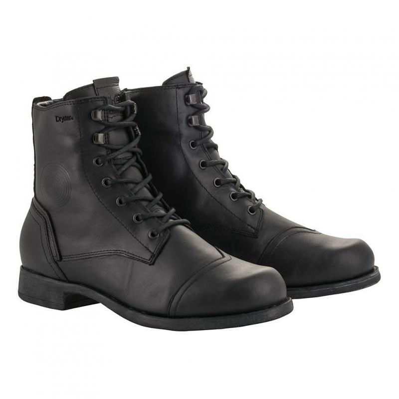 Chaussures moto Alpinestars Distinct Drystar noires en cuir pleine fleur avec membrane imperméable