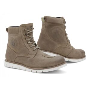Chaussures moto Rev'it Ginza 2 en cuir pleine fleur, coloris taupe et blanc