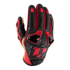 Gants Icon Hypersport rouges en cuir avec manchettes courtes et perforations