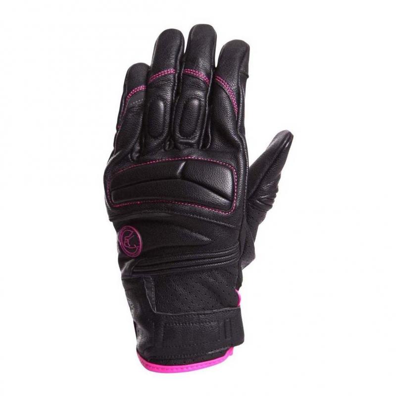 Gants Bering Lady Mezia en cuir noir et fuchsia, modèle femme taille 5