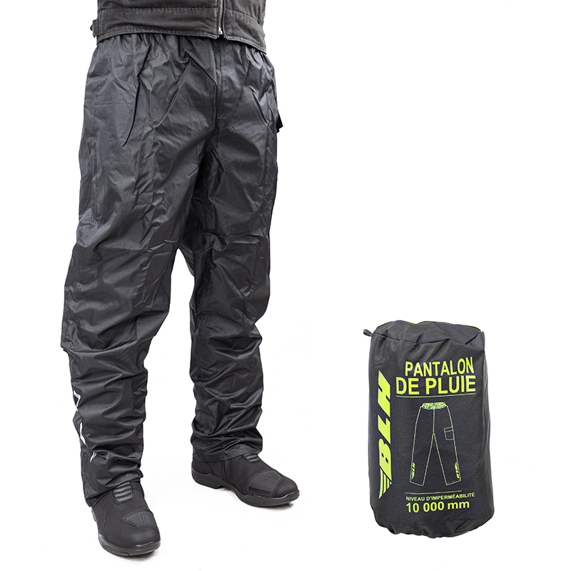 Pantalon pluie BLH 10K noir avec taille élastique et pochon de transport