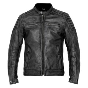 Blouson moto John Doe STORM en cuir perforé avec protections aux épaules et coudes