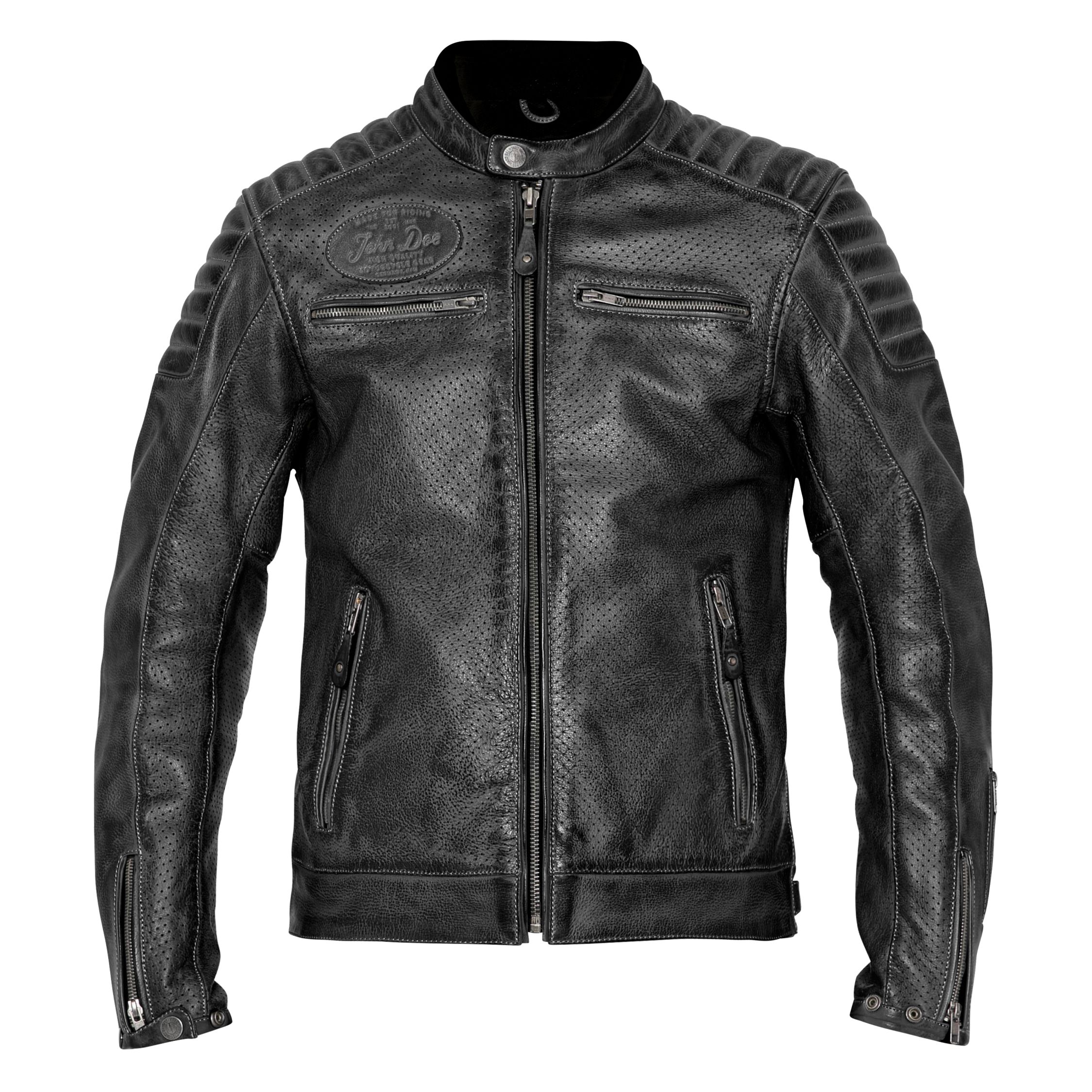 Blouson moto John Doe STORM en cuir perforé avec protections aux épaules et coudes