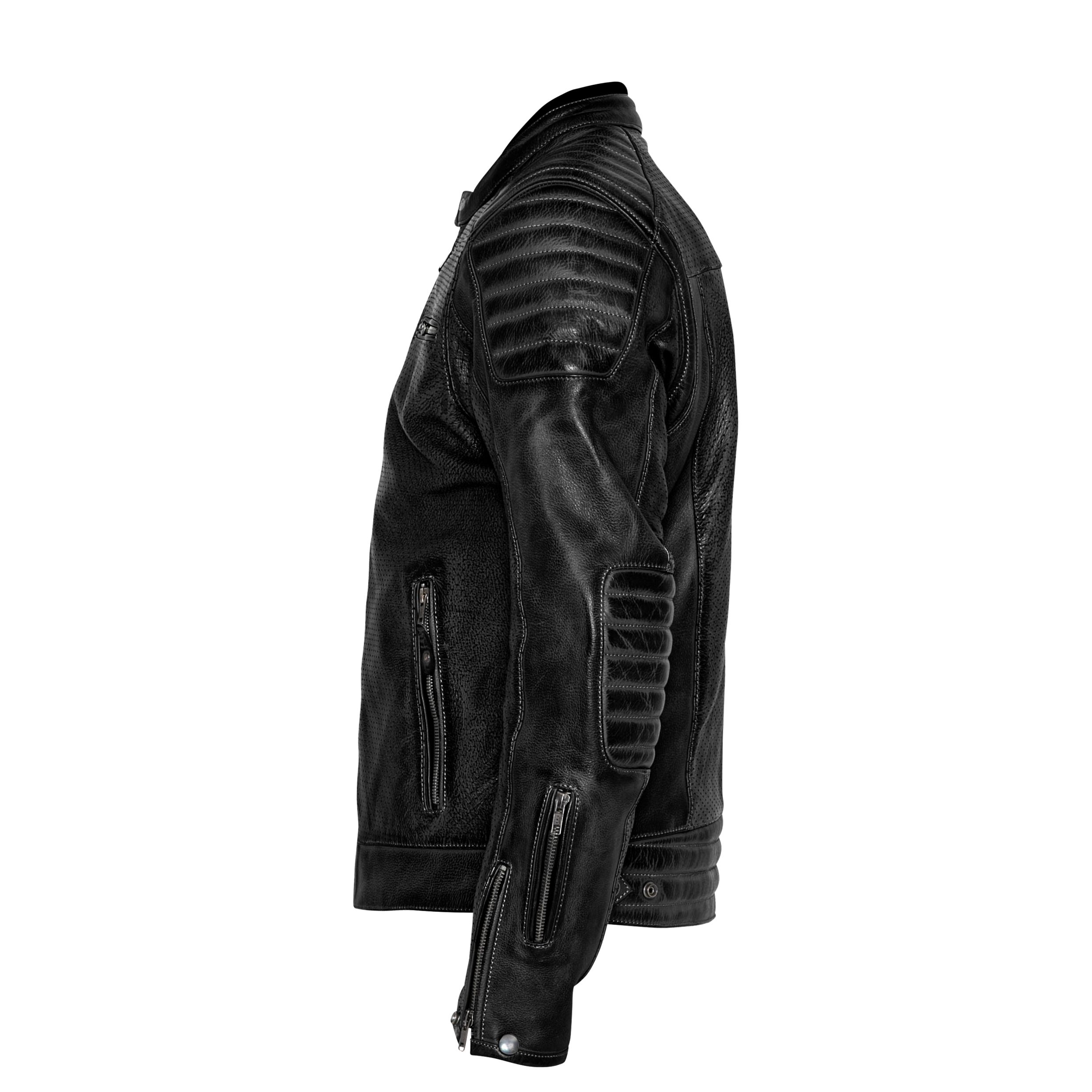 Blouson moto John Doe STORM en cuir perforé avec protections aux épaules et coudes — vue 3