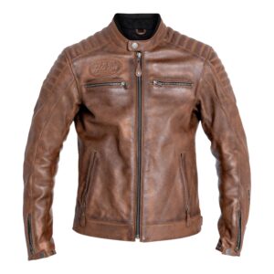Blouson moto John Doe DEXTER en cuir avec protections d’épaules et de coudes