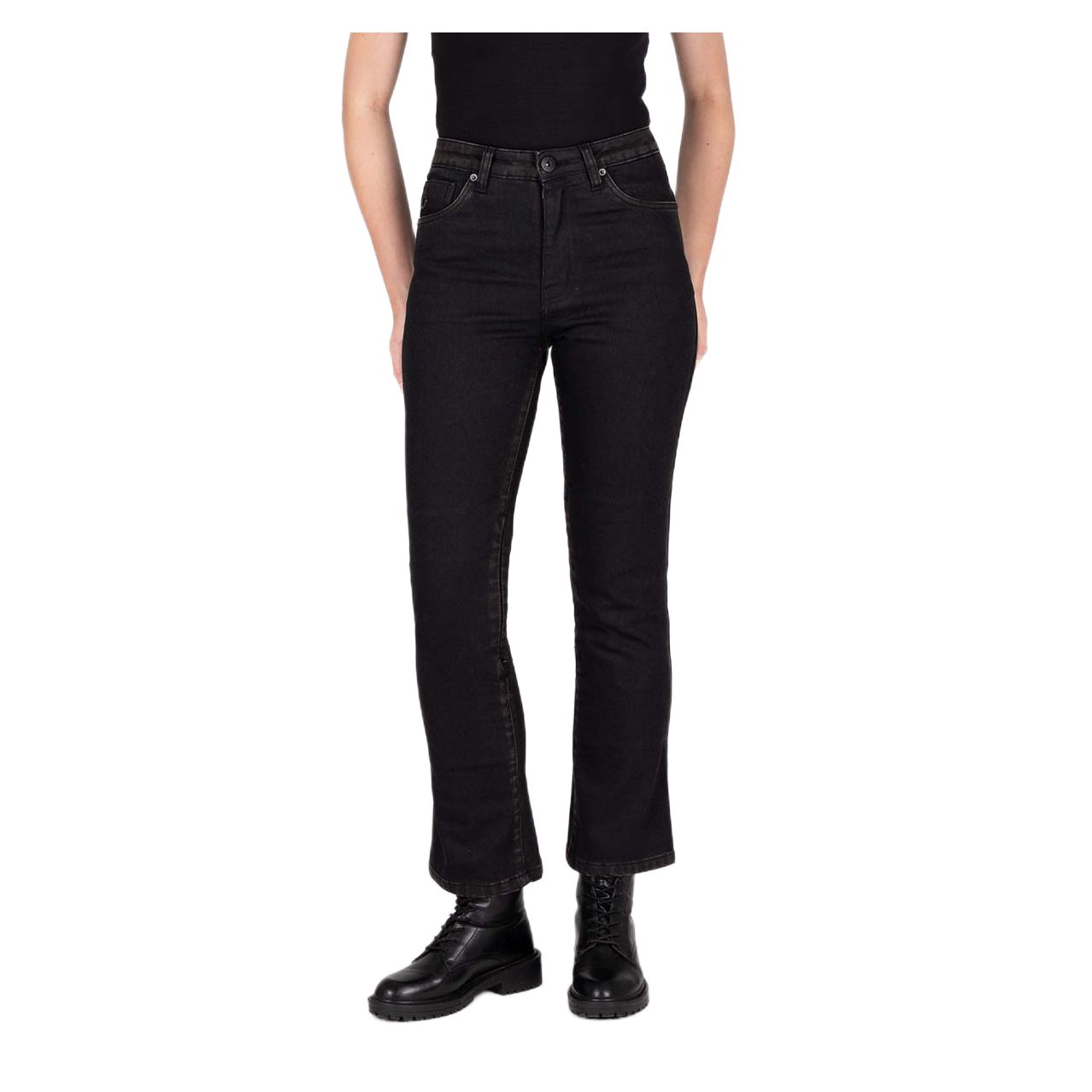 Jean moto Knox Cartmel Kick Flare femme à taille haute et coupe évasée