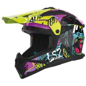 Casque LS2 MX708 FAST II GORILLA violet et jaune fluo avec visière