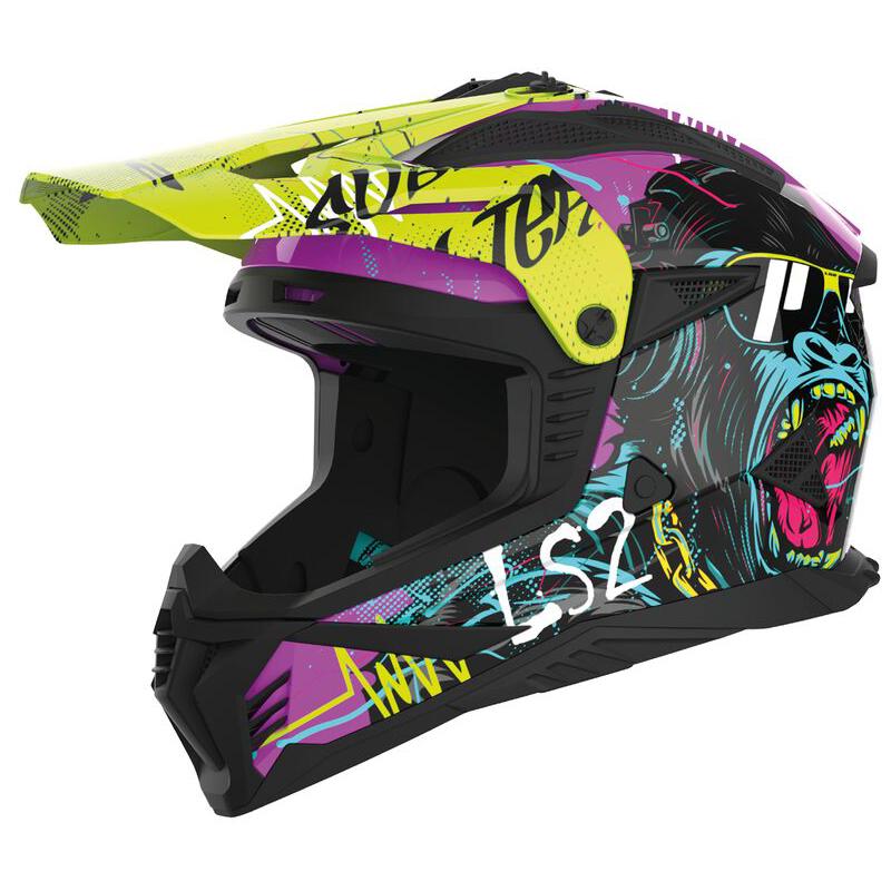 Casque LS2 MX708 FAST II GORILLA violet et jaune fluo avec visière